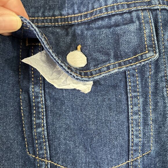 Brit.NY Denim Jean Jacket XL Blue Embellished Satin Mixed Media Floral NEW - Picture 3 of 15